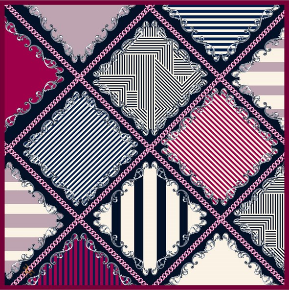 EŞARPGeometrik Desen Black Seri Twill Eşarp Askısı ile Birlikte 90x90 cm