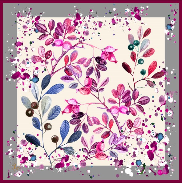 ScarfÇiçekli Desen Black Seri Twill Eşarp Askısı ile Birlikte 90x90 cm