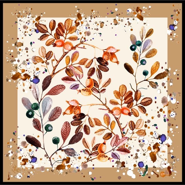 ScarfÇiçekli Desen Black Seri Twill Eşarp Askısı ile Birlikte 90x90 cm