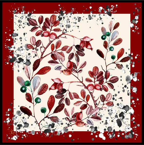 ScarfÇiçekli Desen Black Seri Twill Eşarp Askısı ile Birlikte 90x90 cm