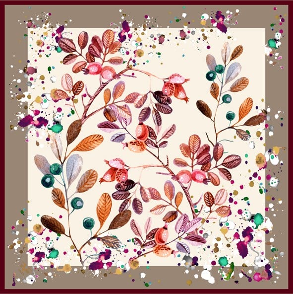 ScarfÇiçekli Desen Black Seri Twill Eşarp Askısı ile Birlikte 90x90 cm