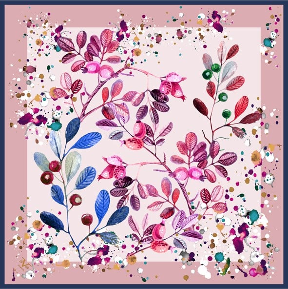 ScarfÇiçekli Desen Black Seri Twill Eşarp Askısı ile Birlikte 90x90 cm