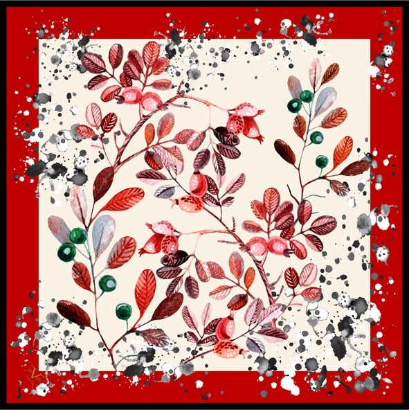 ScarfÇiçekli Desen Black Seri Twill Eşarp Askısı ile Birlikte 90x90 cm