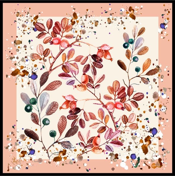 ScarfÇiçekli Desen Black Seri Twill Eşarp Askısı ile Birlikte 90x90 cm