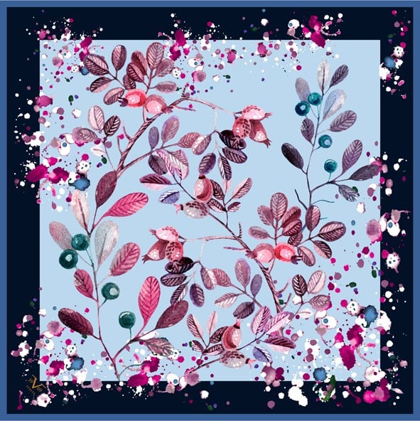 ScarfÇiçekli Desen Black Seri Twill Eşarp Askısı ile Birlikte 90x90 cm