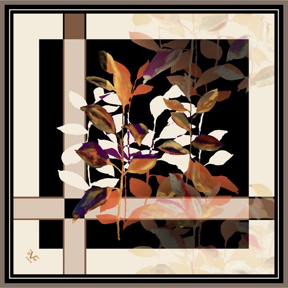 EŞARPÇiçekli Desen Black Seri Twill Eşarp Askısı ile Birlikte 90x90 cm