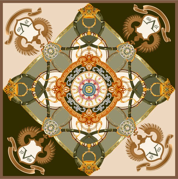 EŞARPBarok Desen Black Seri Twill Eşarp Askısı ile Birlikte 90x90 cm
