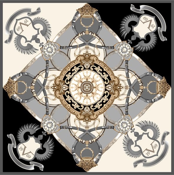 EŞARPBarok Desen Black Seri Twill Eşarp Askısı ile Birlikte 90x90 cm