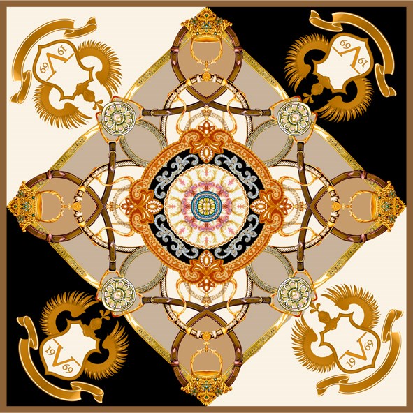 EŞARPBarok Desen Black Seri Twill Eşarp Askısı ile Birlikte 90x90 cm