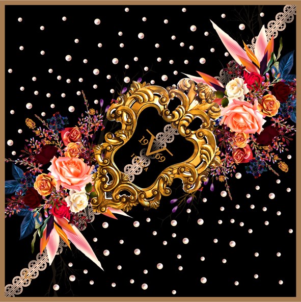 EŞARPÇiçekli Desen Black Seri Rayon Eşarp Askısı ile Birlikte 90x90 cm