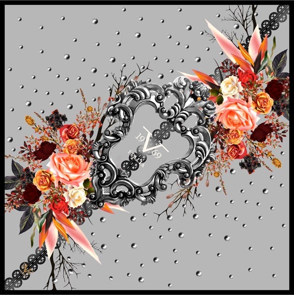 EŞARPÇiçekli Desen Black Seri Rayon Eşarp Askısı ile Birlikte 90x90 cm