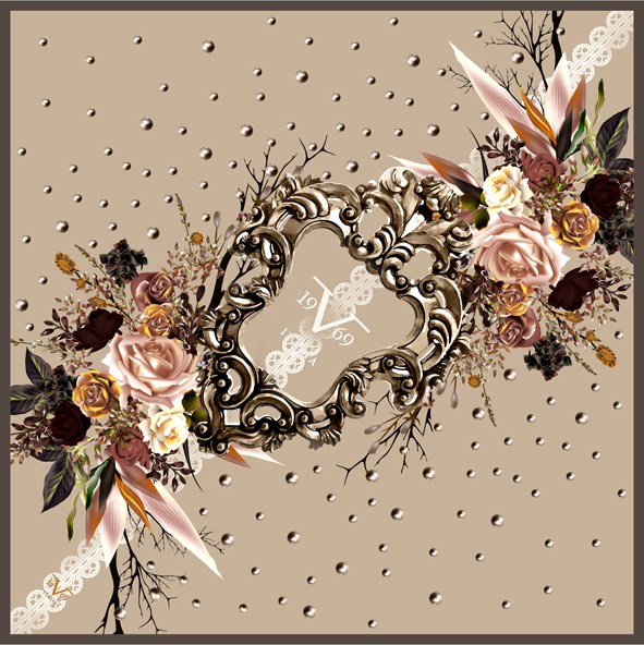 EŞARPÇiçekli Desen Black Seri Rayon Eşarp Askısı ile Birlikte 90x90 cm