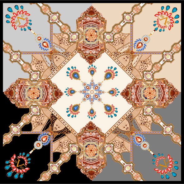 EŞARPBarok Desen Black Seri Rayon Eşarp Askısı ile Birlikte 90x90 cm