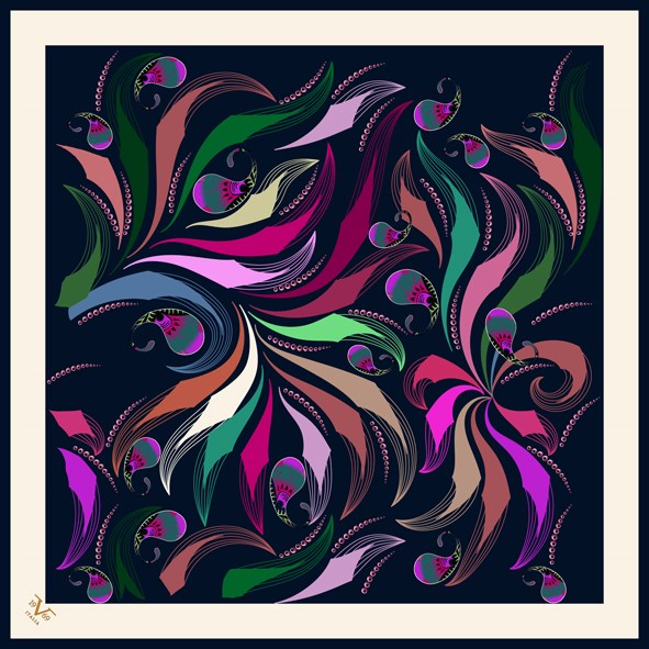 BLACK SERİ EŞARPAbstract Desen Black Seri Twill Eşarp Askısı ile Birlikte 90x90 cm