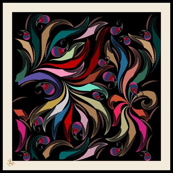 BLACK SERİ EŞARPAbstract Desen Black Seri Twill Eşarp Askısı ile Birlikte 90x90 cm