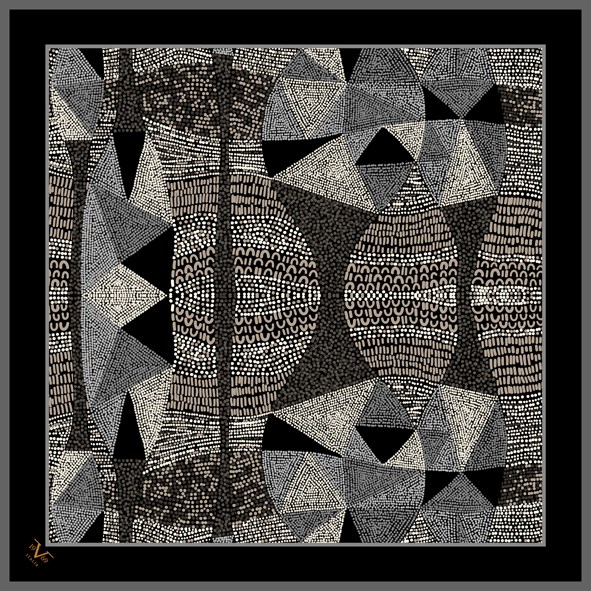 EŞARPEthnic Desen Black Seri Twill Eşarp Askısı ile Birlikte 90x90 cm