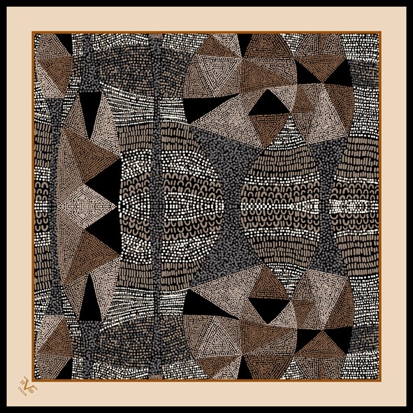 EŞARPEthnic Desen Black Seri Twill Eşarp Askısı ile Birlikte 90x90 cm