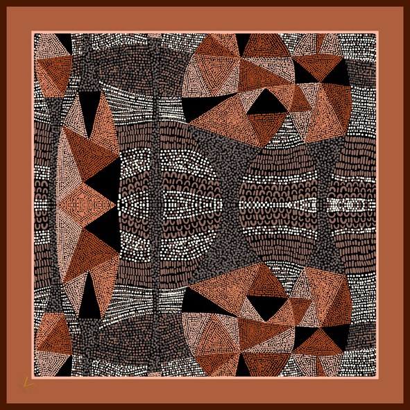 EŞARPEthnic Desen Black Seri Twill Eşarp Askısı ile Birlikte 90x90 cm