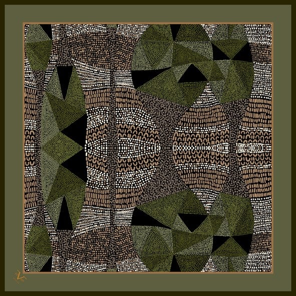 EŞARPEthnic Desen Black Seri Twill Eşarp Askısı ile Birlikte 90x90 cm