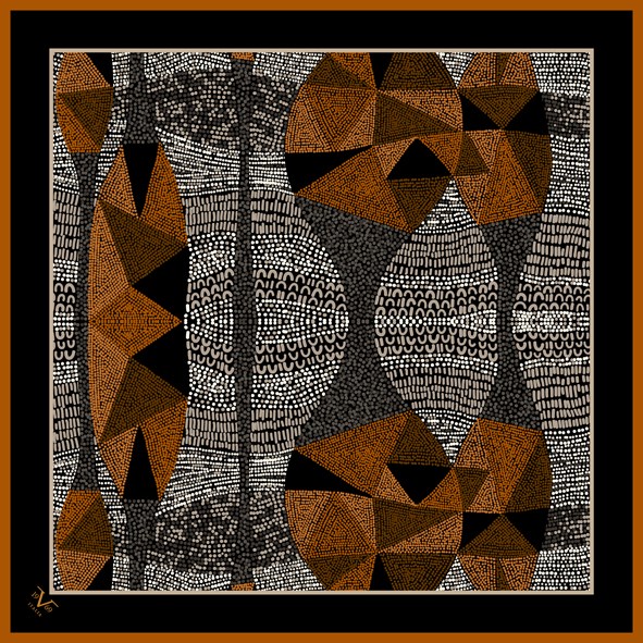 EŞARPEthnic Desen Black Seri Twill Eşarp Askısı ile Birlikte 90x90 cm