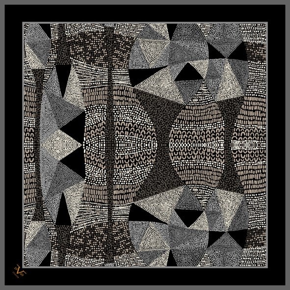 EŞARPEthnic Desen Black Seri Twill Eşarp Askısı ile Birlikte 90x90 cm