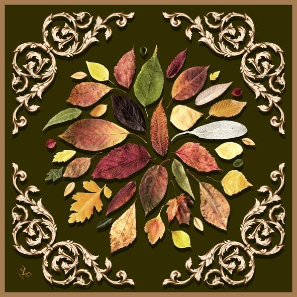 EŞARPBarok Çiçekli Desen Black Seri Twill Eşarp Askısı ile Birlikte 90x90 cm