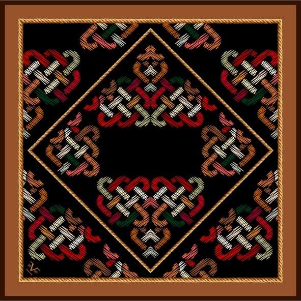 EŞARPEthnic Desen Black Seri Twill Eşarp Askısı ile Birlikte 90x90 cm