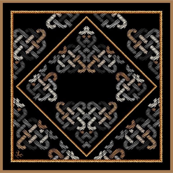 EŞARPEthnic Desen Black Seri Twill Eşarp Askısı ile Birlikte 90x90 cm