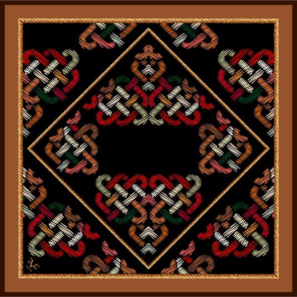 EŞARPEthnic Desen Black Seri Twill Eşarp Askısı ile Birlikte 90x90 cm