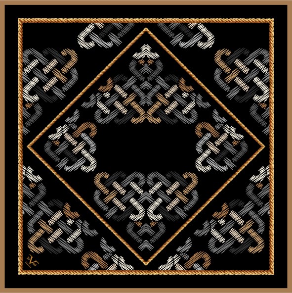 EŞARPEthnic Desen Black Seri Twill Eşarp Askısı ile Birlikte 90x90 cm