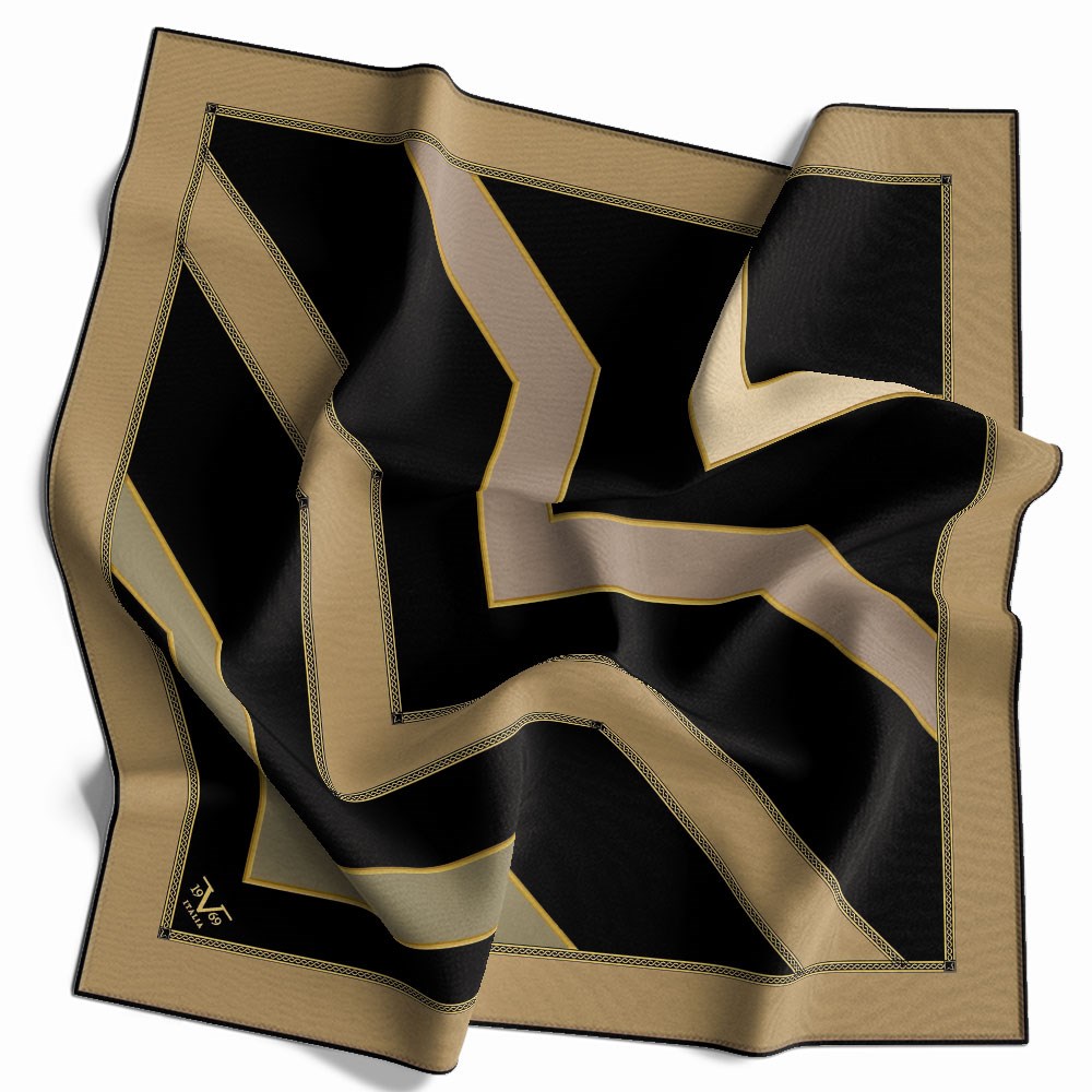 GOLD SERİ EŞARPGeometrik Desen Gold Seri Twill Eşarp Askısı ile Birlikte 90x90 cm