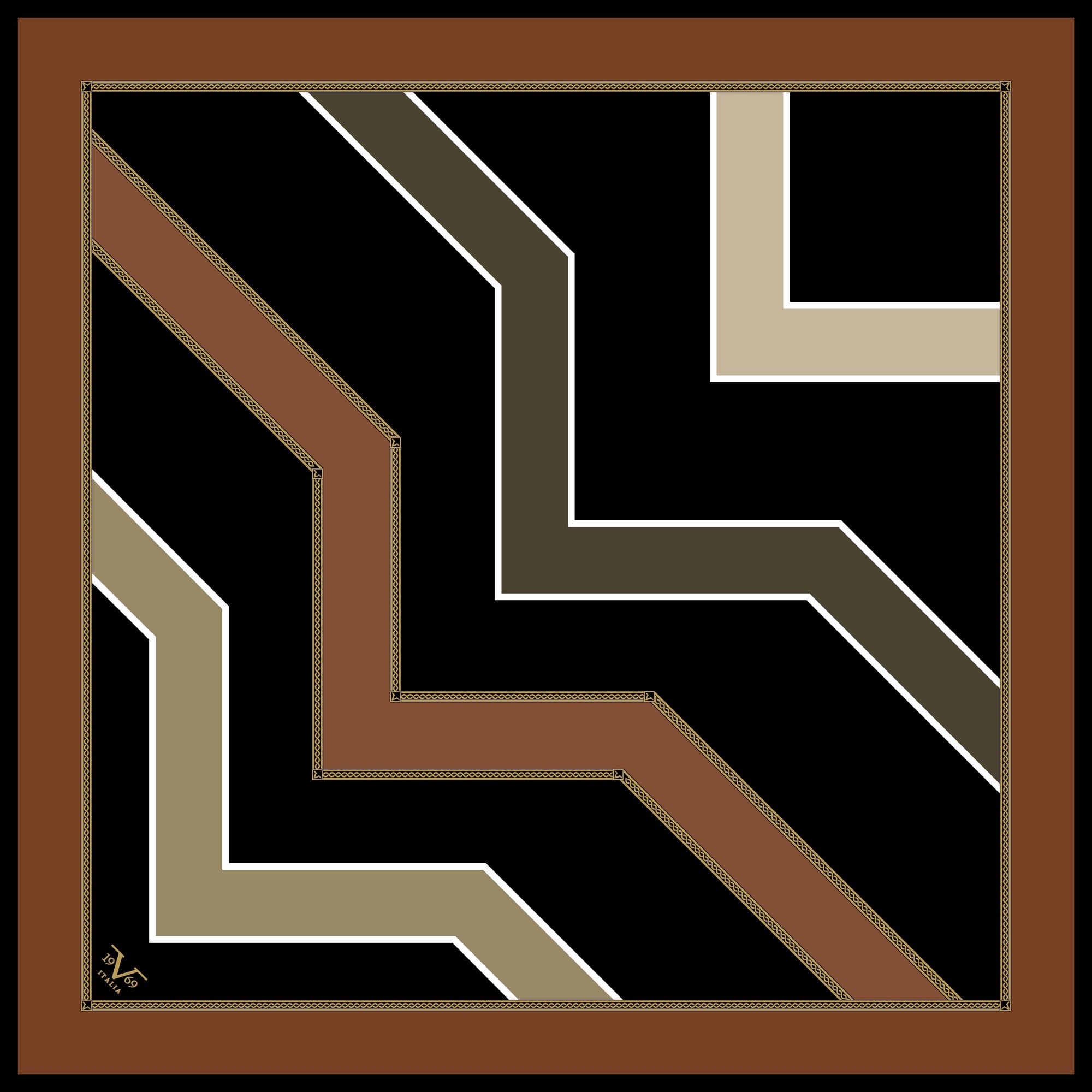GOLD SERİ EŞARPGeometrik Desen Gold Seri Twill Eşarp Askısı ile Birlikte 90x90 cm