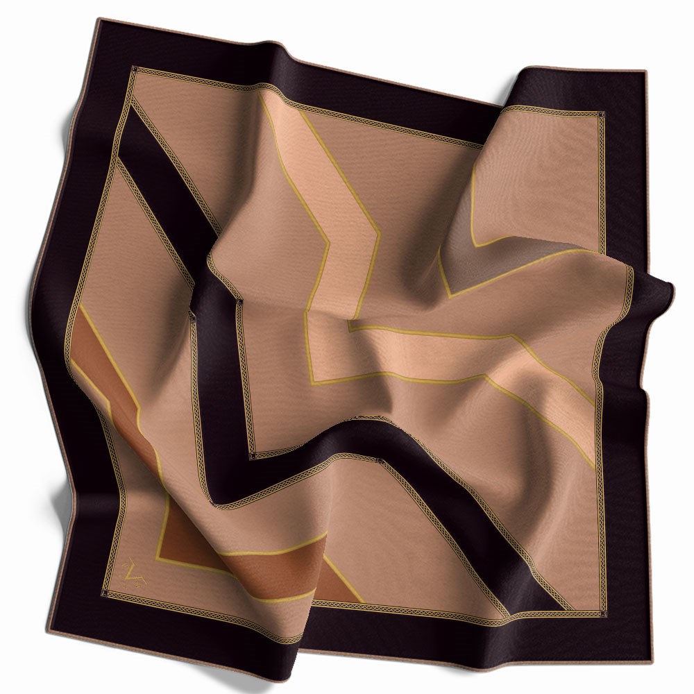 GOLD SERİ EŞARPGeometrik Desen Gold Seri Twill Eşarp Askısı ile Birlikte 90x90 cm