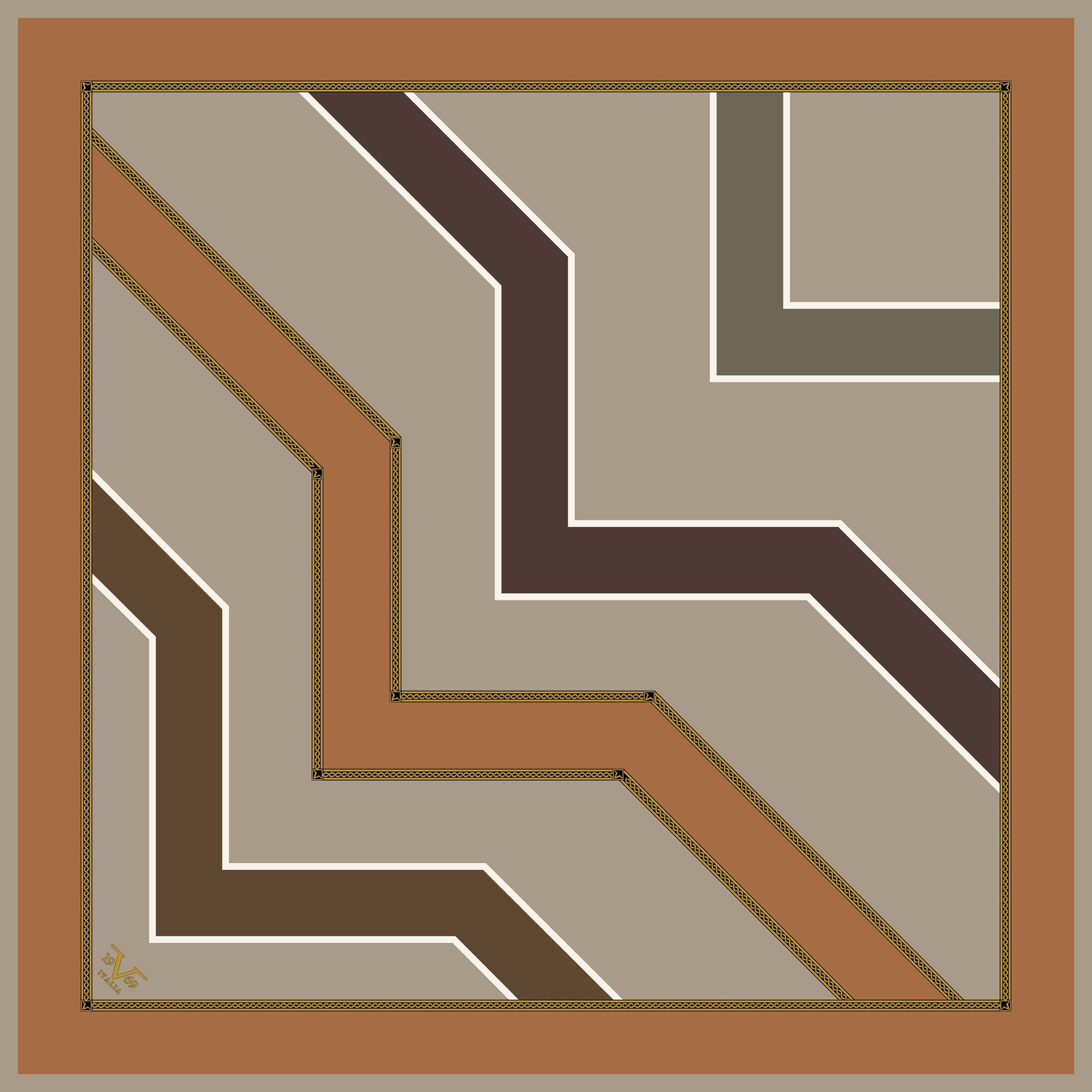 GOLD SERİ EŞARPGeometrik Desen Gold Seri Twill Eşarp Askısı ile Birlikte 90x90 cm