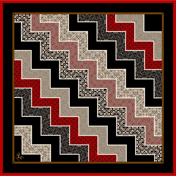 EŞARPPatchwork Desen Black Seri Twill Eşarp Askısı ile Birlikte 90x90 cm