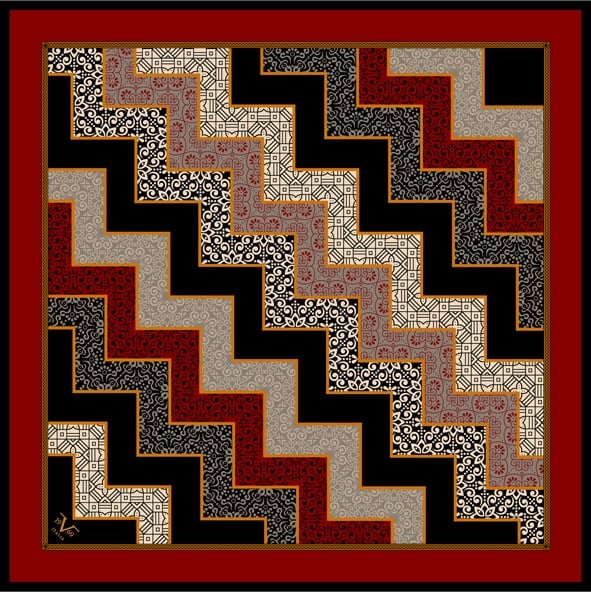 EŞARPPatchwork Desen Black Seri Twill Eşarp Askısı ile Birlikte 90x90 cm