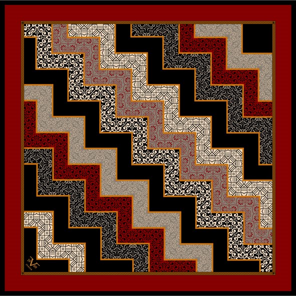 EŞARPPatchwork Desen Black Seri Twill Eşarp Askısı ile Birlikte 90x90 cm