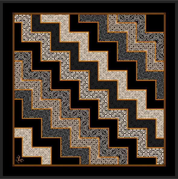 EŞARPPatchwork Desen Black Seri Twill Eşarp Askısı ile Birlikte 90x90 cm