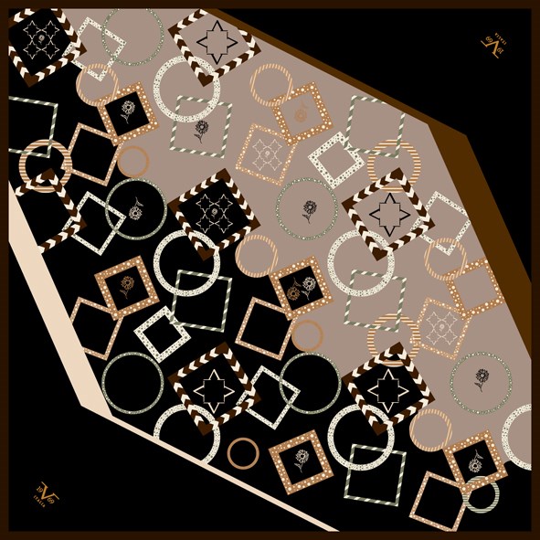 EŞARPGeometrik Desen Black Seri Twill Eşarp Askısı ile Birlikte 90x90 cm