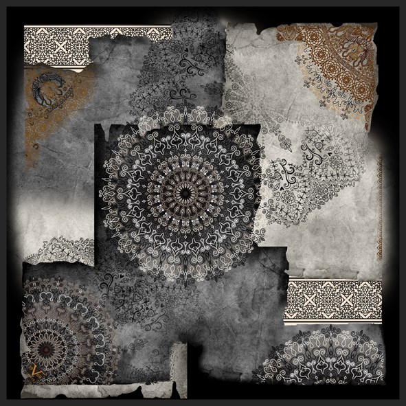 EŞARPEthnic Desen Black Seri Twill Eşarp Askısı ile Birlikte 90x90 cm