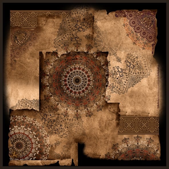 EŞARPEthnic Desen Black Seri Twill Eşarp Askısı ile Birlikte 90x90 cm