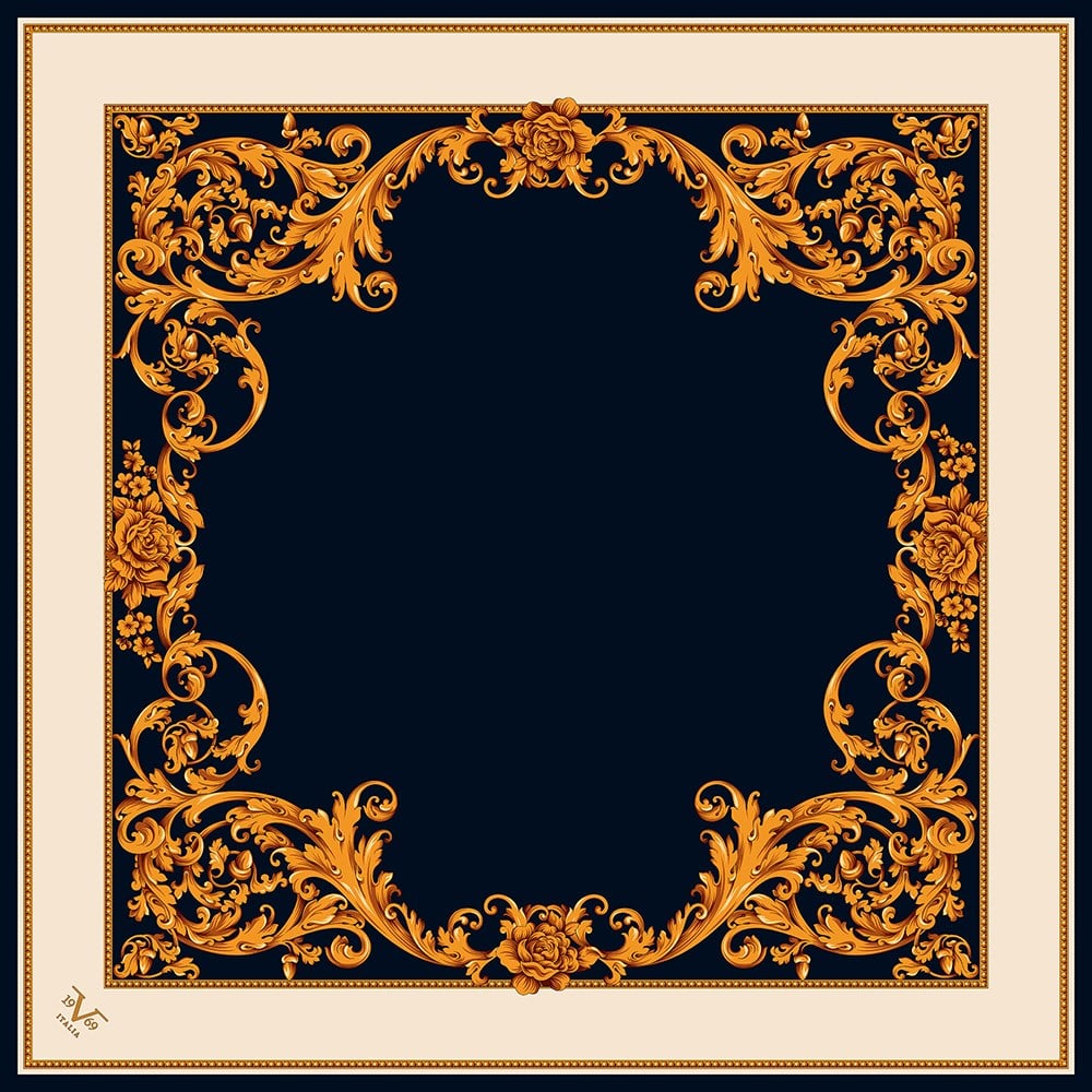 EŞARPBarok Desen Black Seri Twill Eşarp Askısı ile Birlikte 90x90 cm