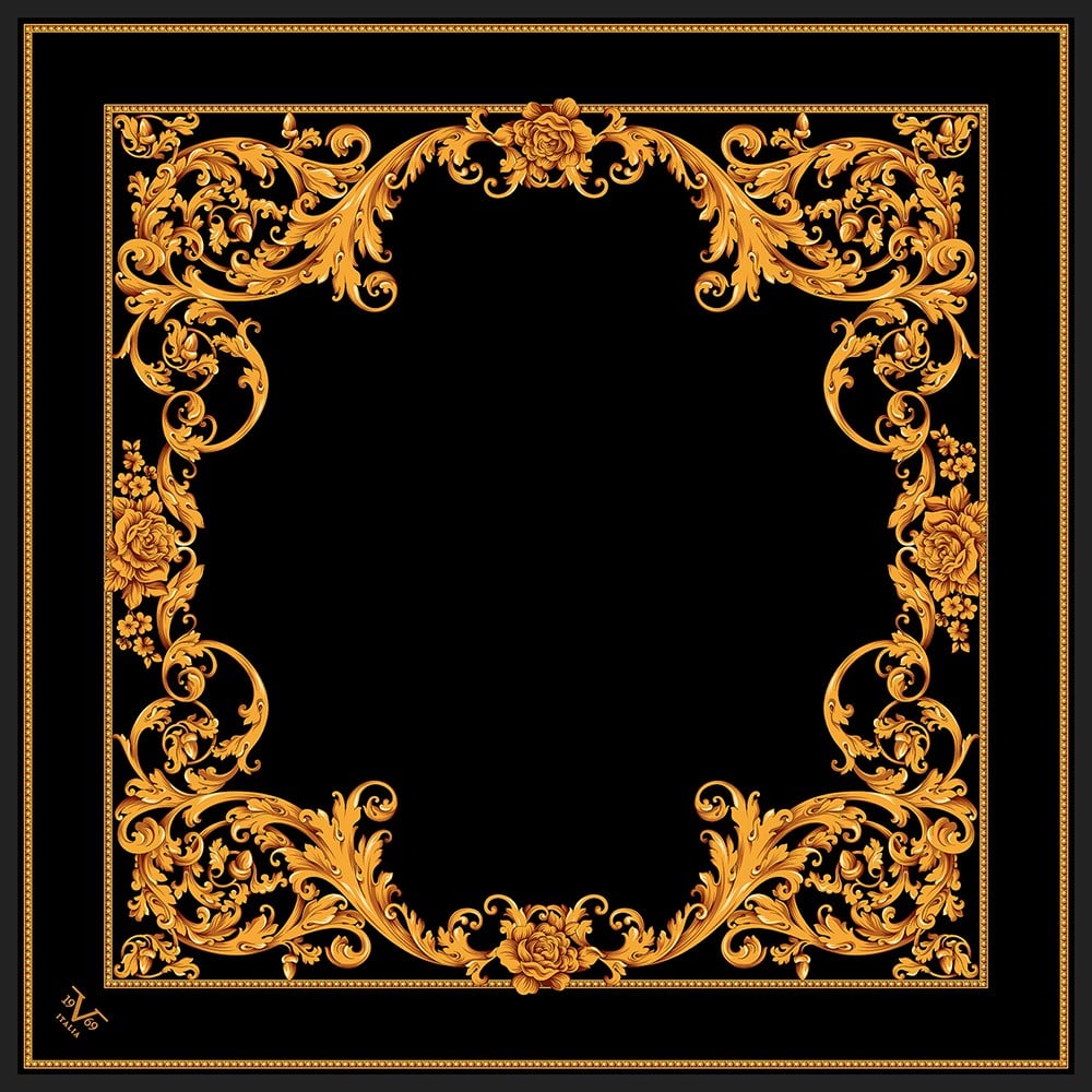 EŞARPBarok Desen Black Seri Twill Eşarp Askısı ile Birlikte 90x90 cm