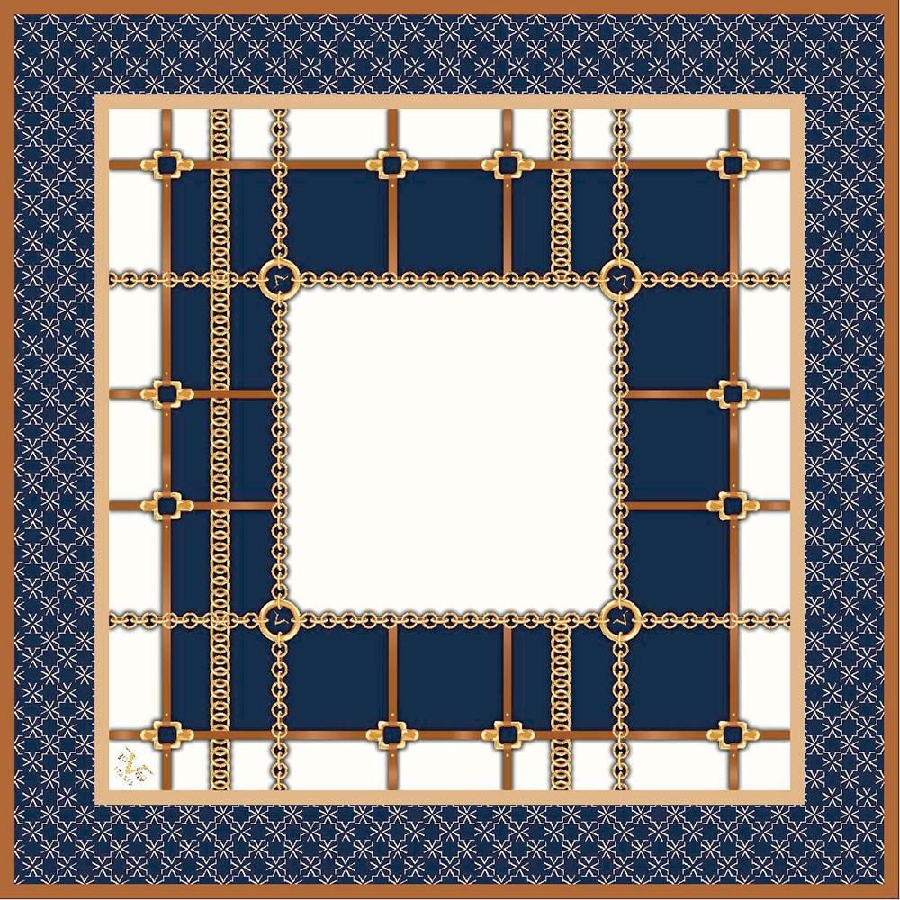 EŞARPGeometrik Desen Gold Seri Twill Eşarp Askısı ile Birlikte 90x90 cm
