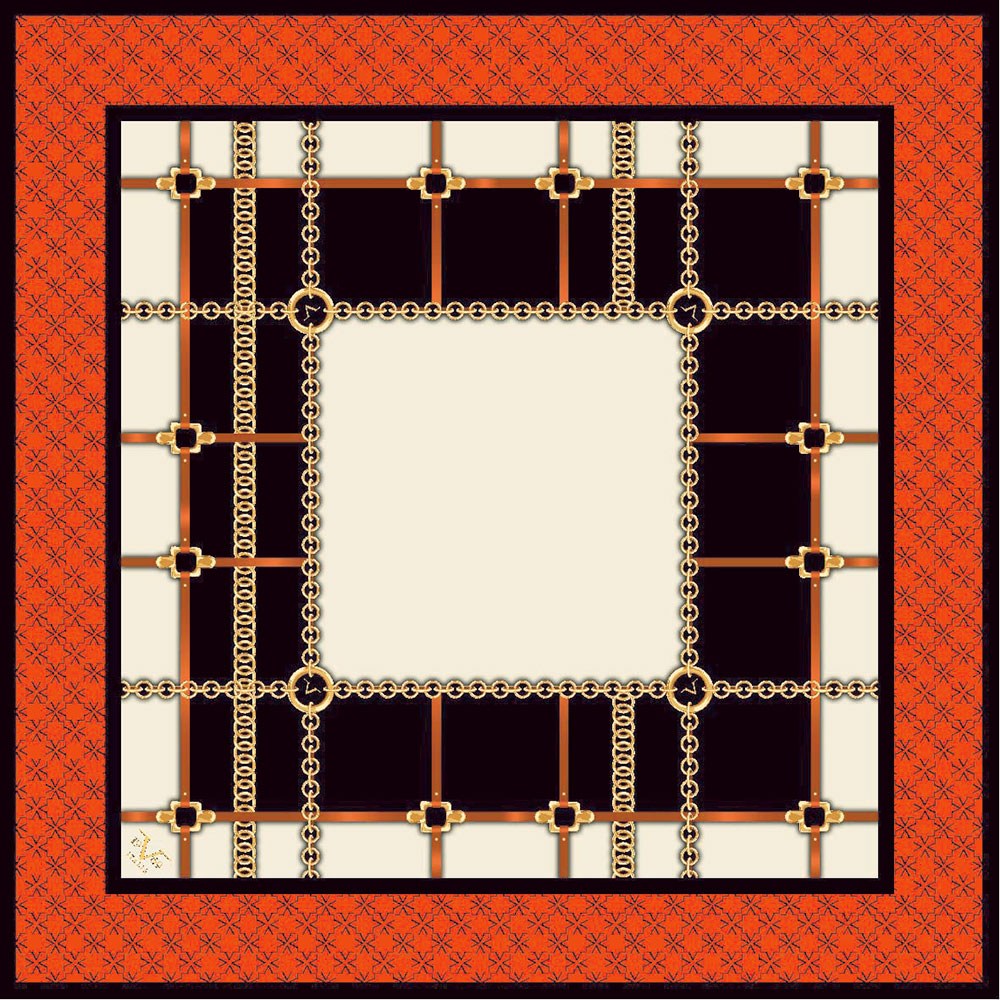 EŞARPGeometrik Desen Gold Seri Twill Eşarp Askısı ile Birlikte 90x90 cm