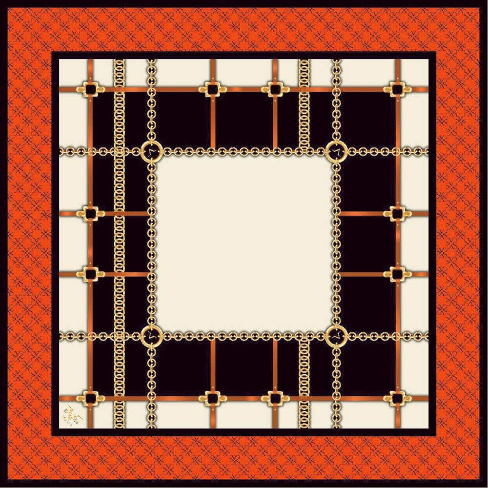 EŞARPGeometrik Desen Gold Seri Twill Eşarp Askısı ile Birlikte 90x90 cm