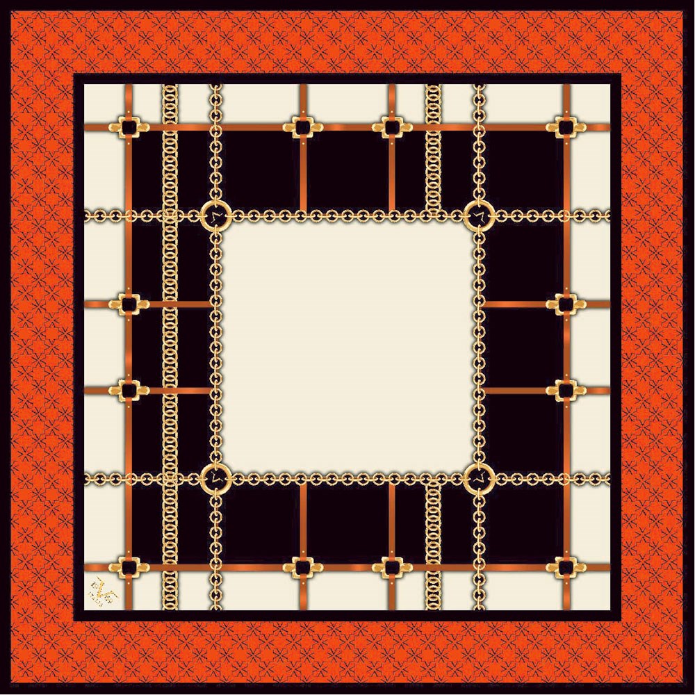 EŞARPGeometrik Desen Gold Seri Twill Eşarp Askısı ile Birlikte 90x90 cm