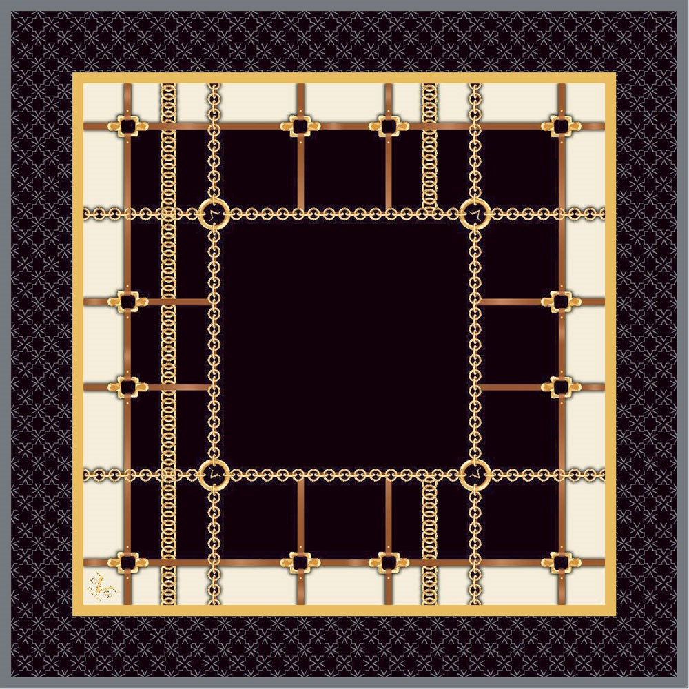 EŞARPGeometrik Desen Gold Seri Twill Eşarp Askısı ile Birlikte 90x90 cm