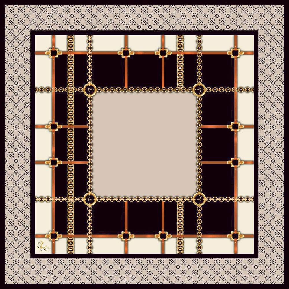 EŞARPGeometrik Desen Gold Seri Twill Eşarp Askısı ile Birlikte 90x90 cm