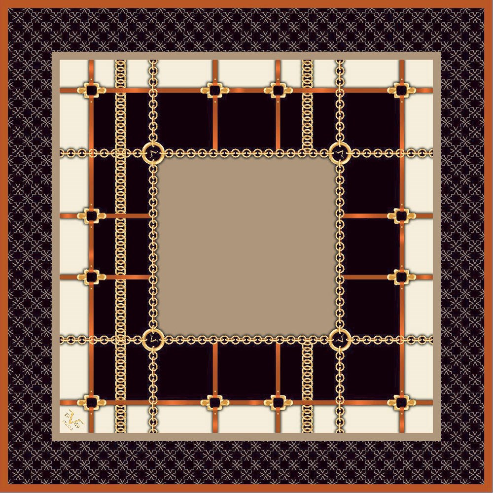 EŞARPGeometrik Desen Gold Seri Twill Eşarp Askısı ile Birlikte 90x90 cm